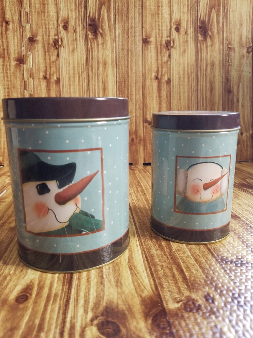 Nantucket Distributing Winter Snowman Tin Canister Set of 2 Holiday Decor Teal